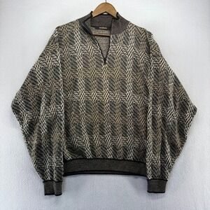 Vintage Bachrach Sweater Men's XL Green Black Earth Tones Textured Quarter Zip